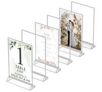 Silver Picture Frames Double-Sided, 6-Pack 8.5x11 Acrylic Table Number Holders, Clear Easel Stands for Signs, Silver Frames for Wedding Table Numbers, Menu Holders, Photo Displays for Events and Décor