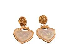 Silver Pin Creative Design Heart Shaped Dangle Earrings,Vintage AB Colourful Hollowed Out Textured Rose Earrings for Wen