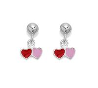 Silver Pink And Red Heart Drop Earrings - 12mm drop - F1144