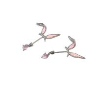 Silver Pink Enamel Bow Stud Earrings Mini Pink Heart Crystal Dangle Piercing Jewelry