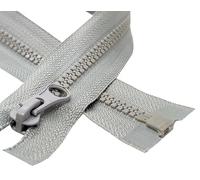 Silver Plastic Zip Size #5 Open-End Type Light Grey Plastic Teeth Zipper Single Slider One-Way Puller for Jackets Repair (85cm (33.5”) Long)