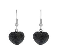 Silver Plate Preseli Bluestone Carved Heart Hook Drop Earrings 104008