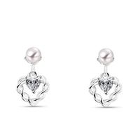 Silver-plated alloy twisted hollow streamers earrings, small round imitation pearl with cubic zirconia teardrop crown Mini earrings for women jewelry gift