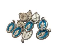 Silver Plated blue Medal Miraculous Madonna - h 0,98 In - 10 pieces