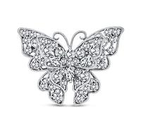 Silver Plated Brass Large Crystal Filigree Butterfly Brooch Scarf Pin for Women Fashion Statement with Fluttering Design