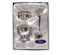 Silver Plated Christening Teddy Bear Egg Cup Spoon & Ring Set
