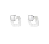 Silver Plated Copper Two-Part Square Studs, Matte Solid Block & Textured Hollow Rectangle Contrast Geometric Earrings Women Minimalist Accessory Gift