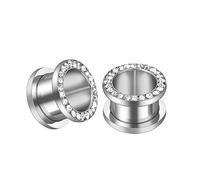 Silver Plated Crystal Rhinestones CZ Ear Tunnels Plugs Expander Gauges Stretcher Earrings Cubic Zirconia Screw Stainless Steel Fashion Piercing Body Jewelry Personalized Gifts Birthday (2g(6mm))