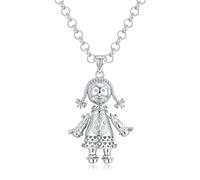 Silver-Plated Heart Rag Doll Pendant with Clear Stones - 60mm x 40mm - on 24-Inch, 5mm Belcher Chain - 44g Weight - Playful & Elegant Statement Necklace for Women (Belcher Chain) - Bling King London