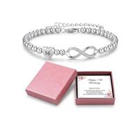 Silver Plated Infinity Heart Bracelet 16th 18th 21st 30th 60th Birthday | Adjustable silver plated infinity heart charm bracelet with card & gift box. Birthday presents for mum, daughter or her.