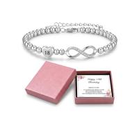 Silver Plated Infinity Heart Bracelet 16th 18th 21st 30th 60th Birthday | Adjustable silver plated infinity heart charm bracelet with card & gift box. Birthday presents for mum, daughter or her.