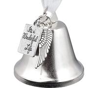 Silver Plated It's A Wonderful Life Christmas Bell Ornaments for Xmas Tree Wedding Anniversary Decoration Pendants with Angel Wings Charms (7X7CM)