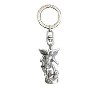 Silver Plated Keyring Saint Michael the Archangel - Statuette h 1.18 in