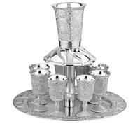 Silver Plated Kiddush Cup Fountain - Wine Fountain Kiddush Cup Set for Shabbat, Havdalah, Passover - Judaica Shabbos and Holiday Gift