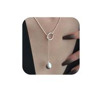 Silver Plated Lariat Ball Pendant Necklace for Women,Minimalism Statement Large Geometric Adjustable Choker Necklace Chic Anniversary Jewelry Gifts, L, Metal, No Gemstone