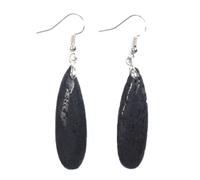 Silver Plated Long Water Drop Black Lava Stone Earrings Personalized Jewelry