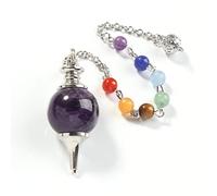 Silver Plated Natural Healing Crystal Quartz 18mm Round Beads Chakra Path Divination Pendulum Stone Pendant Jewellery,Amethyst