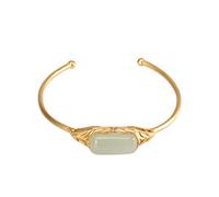 Silver Plated Natural Hetian Jade Bracelet Personality Retro Temperament Leaf Women's Style Bracelet