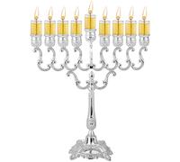 Silver Plated Oil Menorah - Fits Standard Chanukah Oil Cups and Large Candles - Olive Branches - 23 cm x 25 cm - by Ner Mitzvah