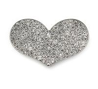 Silver Plated Pave Set Clear Crystal Heart Brooch - 47mm