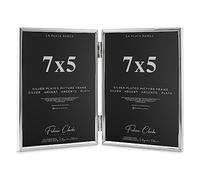 Silver Plated Photo Frame Double Book Style Picture Frame Plain Satin Finish and Tarnish Protected for Wedding Picture or Family Photo (7x5)