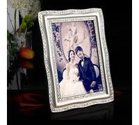 Silver Plated Photo Frame with Brushed Metal Pattern Border 4x6 Picture Frames Single Photo Frame for Wall Mount & Table Top Display picture frames(4x6 inches)