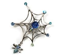 Silver Plated Rhinestone Spider Web Brooch