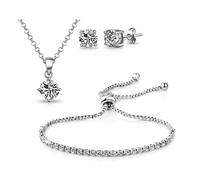 Silver Plated Solitaire Friendship Set Created with Swarovski Crystals