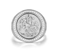 Silver Plated St George Sovereign Ring - Adjustable Size 8.5 (UK Q), 11g, 22mm Top, Classic Iconic Design - Bling King London