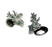 Silver Plated Stag Head Design Cufflinks on a Chain Link in Gift Box - Onyx-Art London Wedding Country CK351