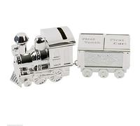 Silver Plated Train Money Box, Tooth & Curl Carriages- Baby Christening Gift