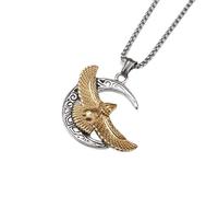 Silver Plated Vintage Creative Design Flying Eagle Moon Pendant Animal Flying Eagle Necklace Men's Charm Casual Party Jewelry