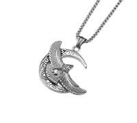 Silver Plated Vintage Creative Design Flying Eagle Moon Pendant Animal Flying Eagle Necklace Men's Charm Casual Party Jewelry