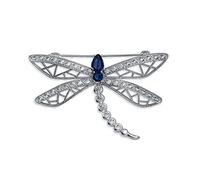 Silver Plated Vintage Style Simulated Sapphire Blue Cubic Zirconia CZ Filigree Brooch Scarf Pin for Women Statement Butterfly Dragonfly Firefly Design