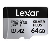 Silver Plus 64GB Micro SD Card up to 205 MB/s, MicroSDXC UHS-I Flash Memory Card with Adapter, C10, U3, A2, V30, Full HD, 4K UHD, High Speed TF Card