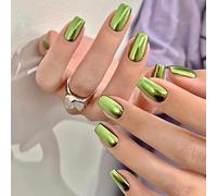 Silver Press on Nails - Medium Square Fake Nails - Metallic False Nails - Acrylic Glue on Nails - Artificial Stick on Nail for Women Nail Manicure 24 Pcs (style10)