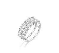 Silver Promise Rings for Women, Married Ring Double Row of Rectangular Zircon Sterling Silver Size P 1/2