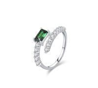 Silver Promise Rings, Women's Eternity Rings with Diamond and Created Emerald 18K White Gold Size Q 1/2