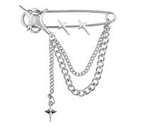 Silver Punk Chain Brooch Pin Retro Safety Pin Brooch Charms Collar Coat Shawl Brooch Pin Y2k Shoe Jean Pins Shooting Star Lapel Pin Tassel Brooch Safety Shawl Pins for Women Y2k Hanging Chain Brooch