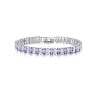 Silver purple alternating color gemstone cubic zirconia classic bracelet, bride bridesmaid wedding birthday Mother's Day jewelry gift for ladies