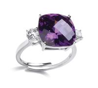 Silver Purple Cushion CZ Shoulder-Set 4 Claw Solitaire Ring - GVR794AMY Jewelco London White Q