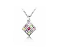 Silver Rainbow Jewellery Multi Colour Crystal Square Pendant Necklace