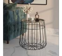Silver Recessed Top Side Table with Black Wireframe Iron Base | Templar