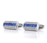 Silver Rectangle with Crystal Cufflinks French Shirt and White Two-Color Diamond