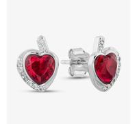 Silver Red Cubic Zirconia Wrapped Heart Stud Earrings E614598