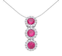 Silver Red CZ Trilogy Halo Cluster Pendant Necklace 18 inch - GVP485RU Jewelco London White One Size