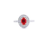 Silver Red Oval CZ Double Tier Halo Shoulder-set Cluster Ring - ARN187R Jewelco London White K