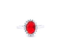 Silver Red Oval CZ Royal Princess Majestic Cluster Ring - ARN189R Jewelco London White L