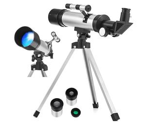 Silver Refractor Telescope 360mm 50mm with Adjustable Tripod | 18x 27x 60x 90x Eyepiece Set, Fmc Multi-layer Broadband Coating, 90° Reverse Mirror and 1.5x Magnifier