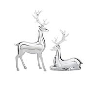 Silver Reindeer Ornaments | 2-PC Christmas Reindeer Ornaments | Resin Reindeer Figurine Statue | Cute Deer Sculpture Decorations For Home Offices Desktop | Reindeer Ornament Present For Kids Adults